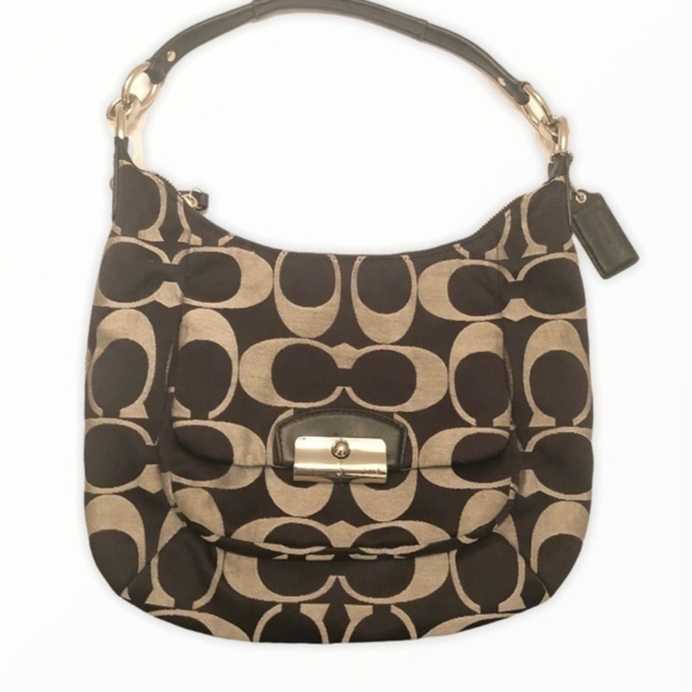 Coach Kirsten signature c black gray hobo bag